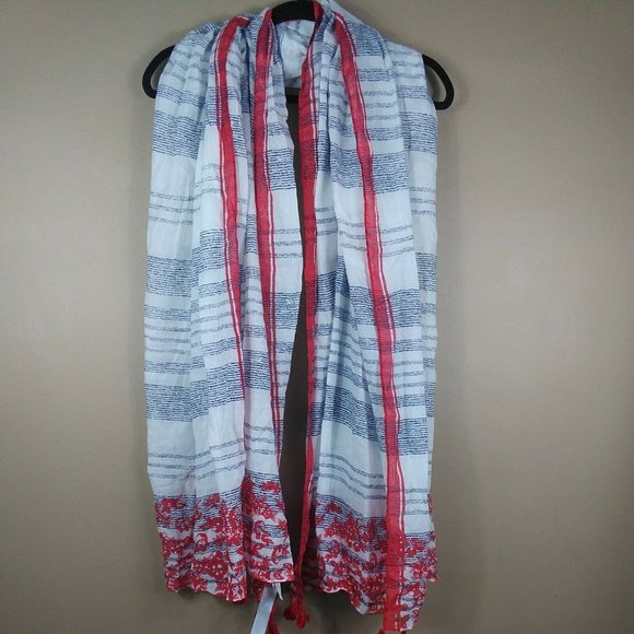 Never Worn Striped Lightweight Wrap Tassel Scarf - Picture 3 of 6